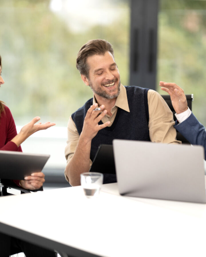 Colleagues in a meeting with a laptop